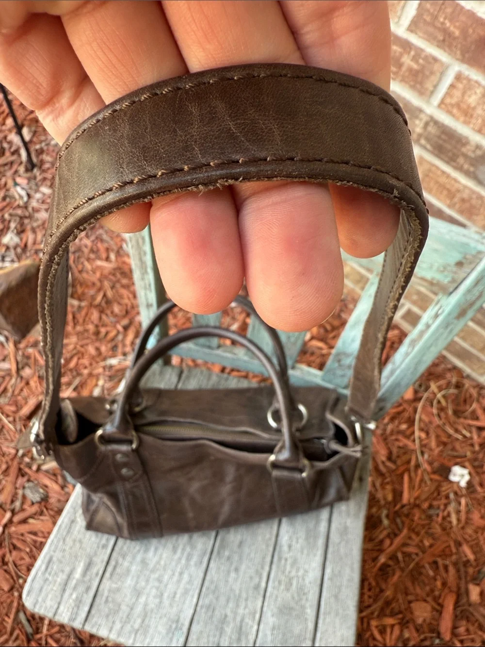 Frye Washed Brown Leather Melissa Satchel Handbag w/Xbody Strap
